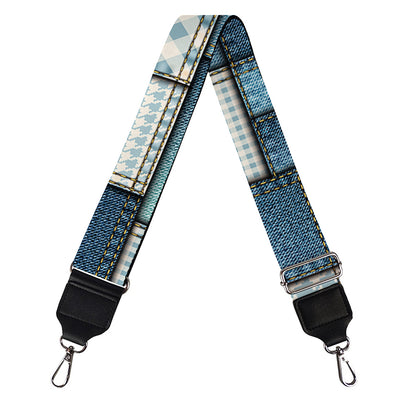 Plaid And Denim Patchwork Pattern Print Bag Strap