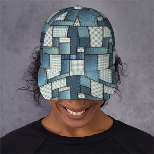 Plaid And Denim Patchwork Pattern Print Baseball Cap