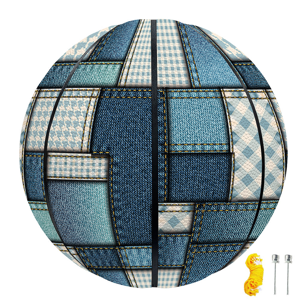 Plaid And Denim Patchwork Pattern Print Basketball