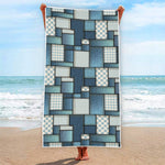 Plaid And Denim Patchwork Pattern Print Beach Towel
