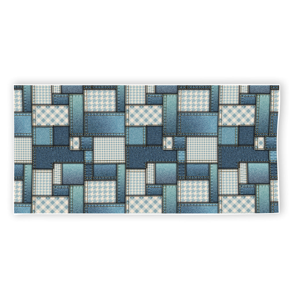 Plaid And Denim Patchwork Pattern Print Beach Towel