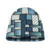 Plaid And Denim Patchwork Pattern Print Beanie