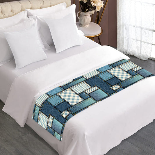 Plaid And Denim Patchwork Pattern Print Bed Runner