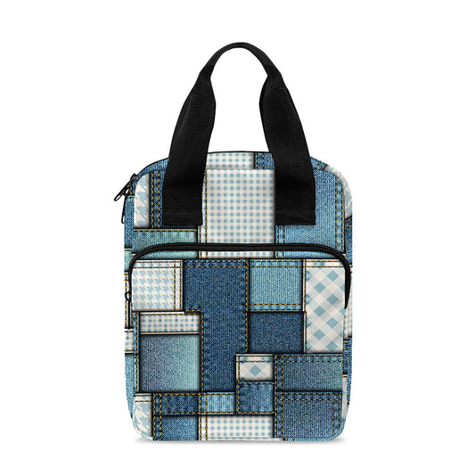 Plaid And Denim Patchwork Pattern Print Bible Tote Bag