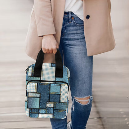 Plaid And Denim Patchwork Pattern Print Bible Tote Bag