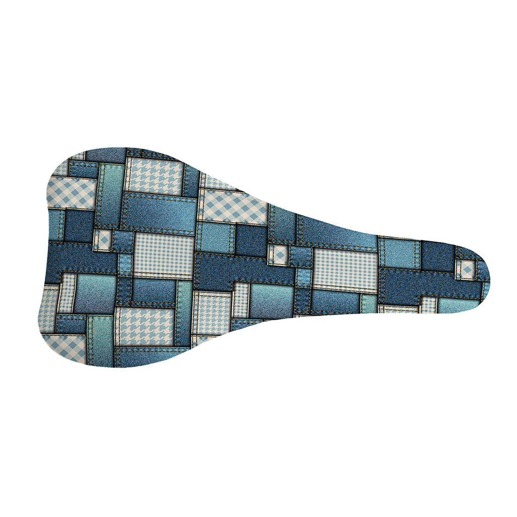 Plaid And Denim Patchwork Pattern Print Bicycle Seat Cover