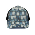 Plaid And Denim Patchwork Pattern Print Black Mesh Trucker Hat
