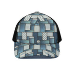 Plaid And Denim Patchwork Pattern Print Black Mesh Trucker Cap
