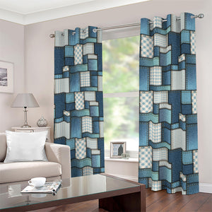 Plaid And Denim Patchwork Pattern Print Blackout Grommet Curtains