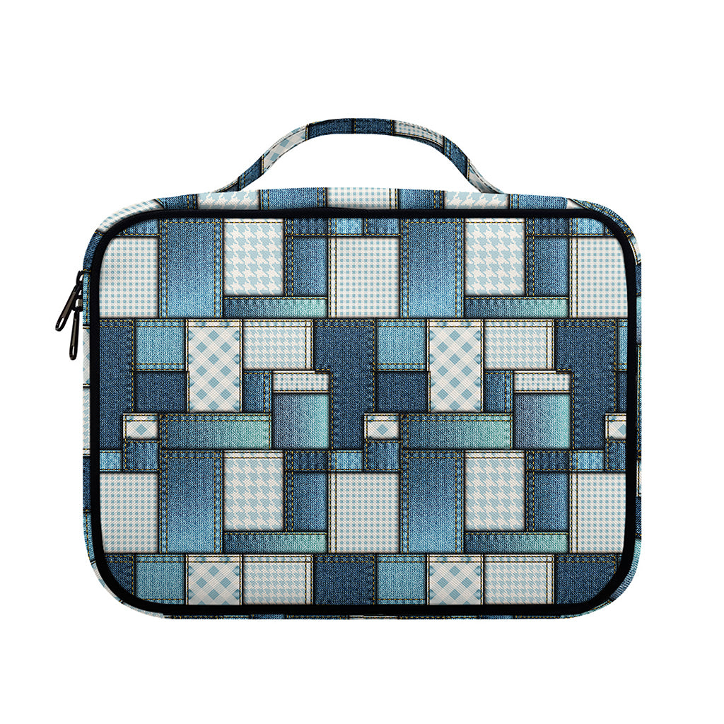 Plaid And Denim Patchwork Pattern Print Briefcase Bible Bag
