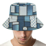 Plaid And Denim Patchwork Pattern Print Bucket Hat