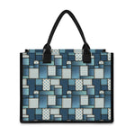 Plaid And Denim Patchwork Pattern Print Canvas Tote Bag