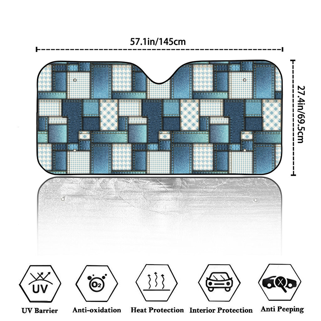 Plaid And Denim Patchwork Pattern Print Car Windshield Sun Shade