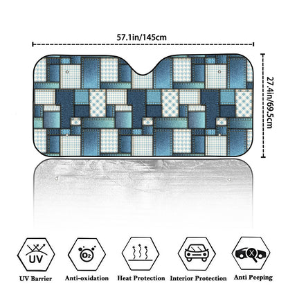 Plaid And Denim Patchwork Pattern Print Car Windshield Sun Shade