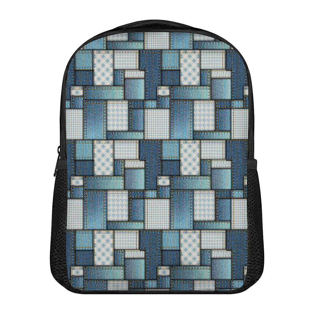 Plaid And Denim Patchwork Pattern Print Casual Backpack