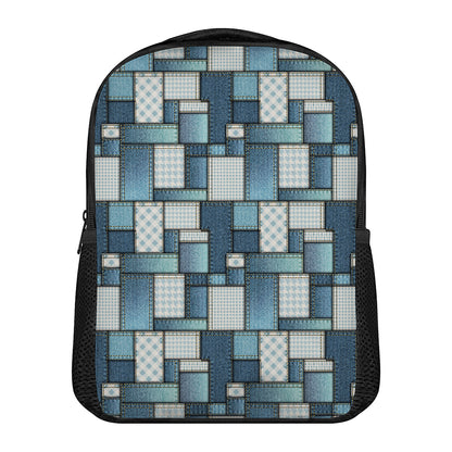 Plaid And Denim Patchwork Pattern Print Casual Backpack