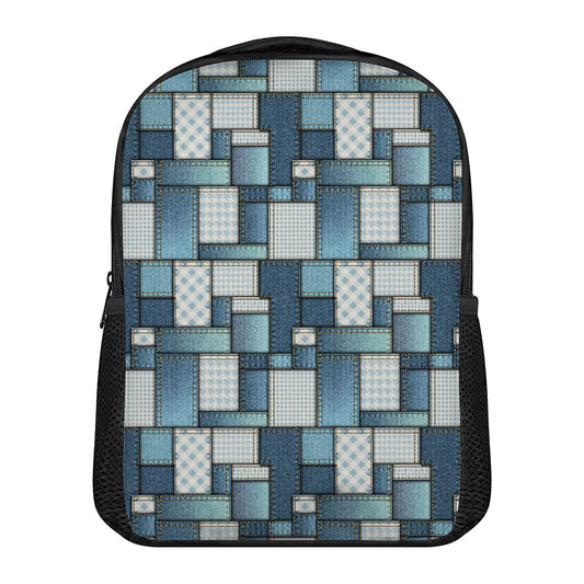 Plaid And Denim Patchwork Pattern Print Casual Backpack