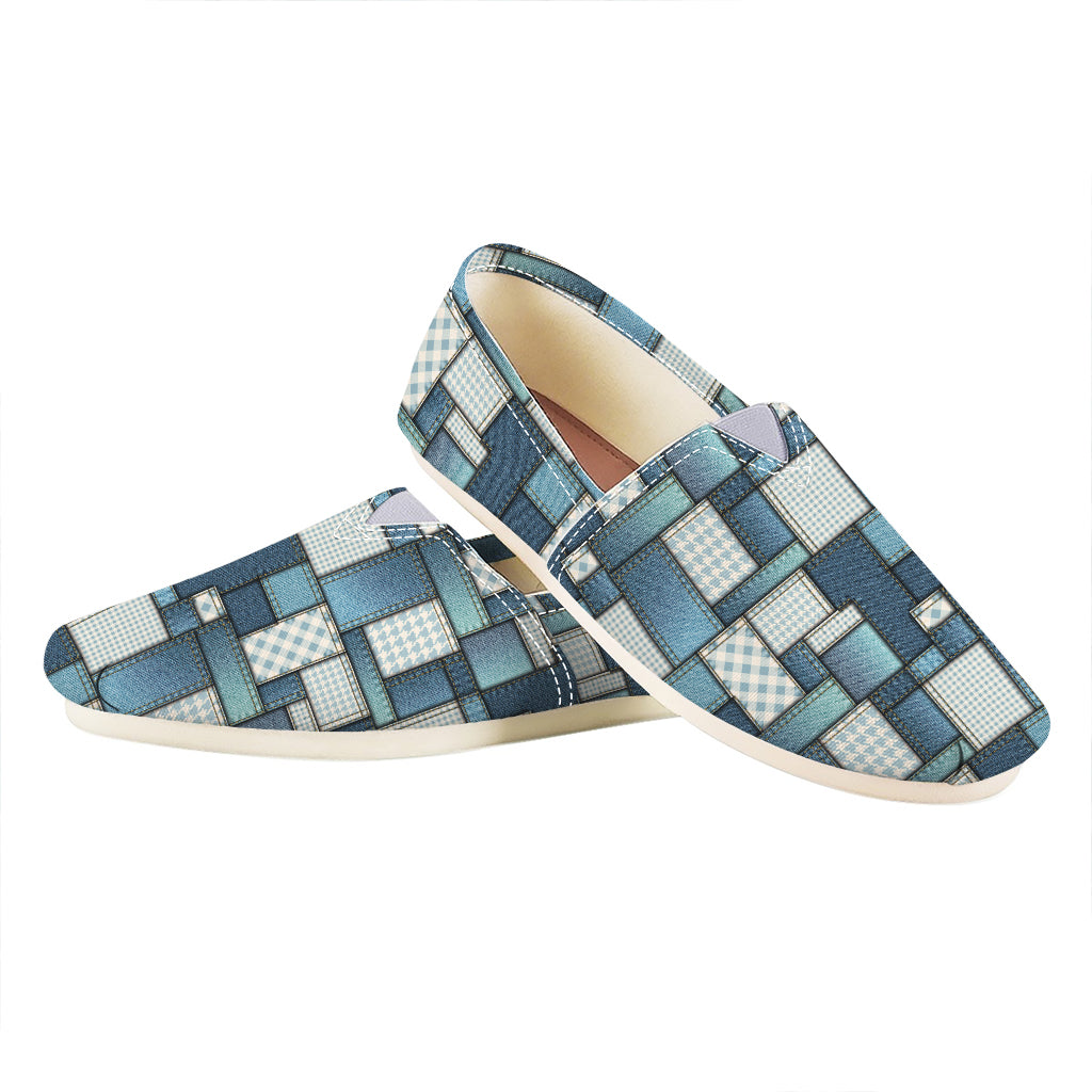 Plaid And Denim Patchwork Pattern Print Casual Shoes
