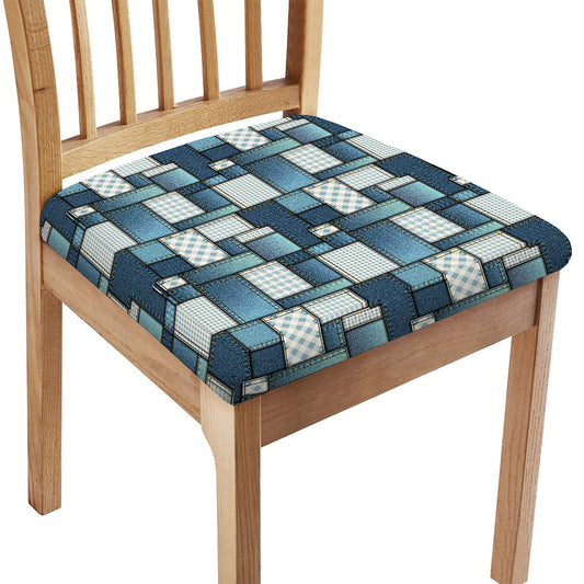 Plaid And Denim Patchwork Pattern Print Chair Cushion Cover