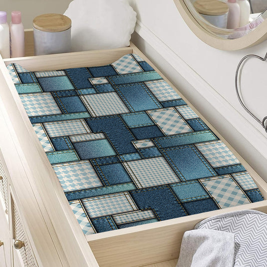 Plaid And Denim Patchwork Pattern Print Changing Pad Cover