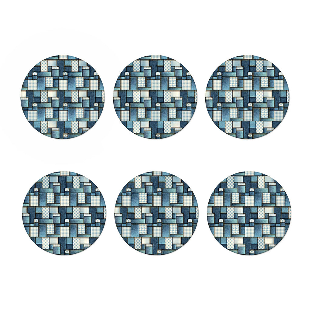 Plaid And Denim Patchwork Pattern Print Coaster Set