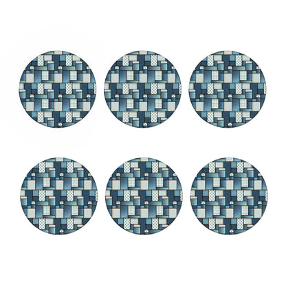 Plaid And Denim Patchwork Pattern Print Coaster Set