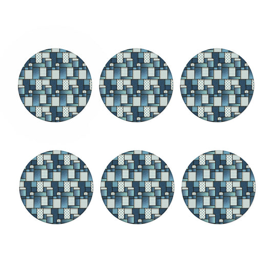 Plaid And Denim Patchwork Pattern Print Coaster Set