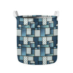 Plaid And Denim Patchwork Pattern Print Collapsible Laundry Basket