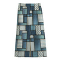 Plaid And Denim Patchwork Pattern Print Cotton Front Slit Maxi Skirt