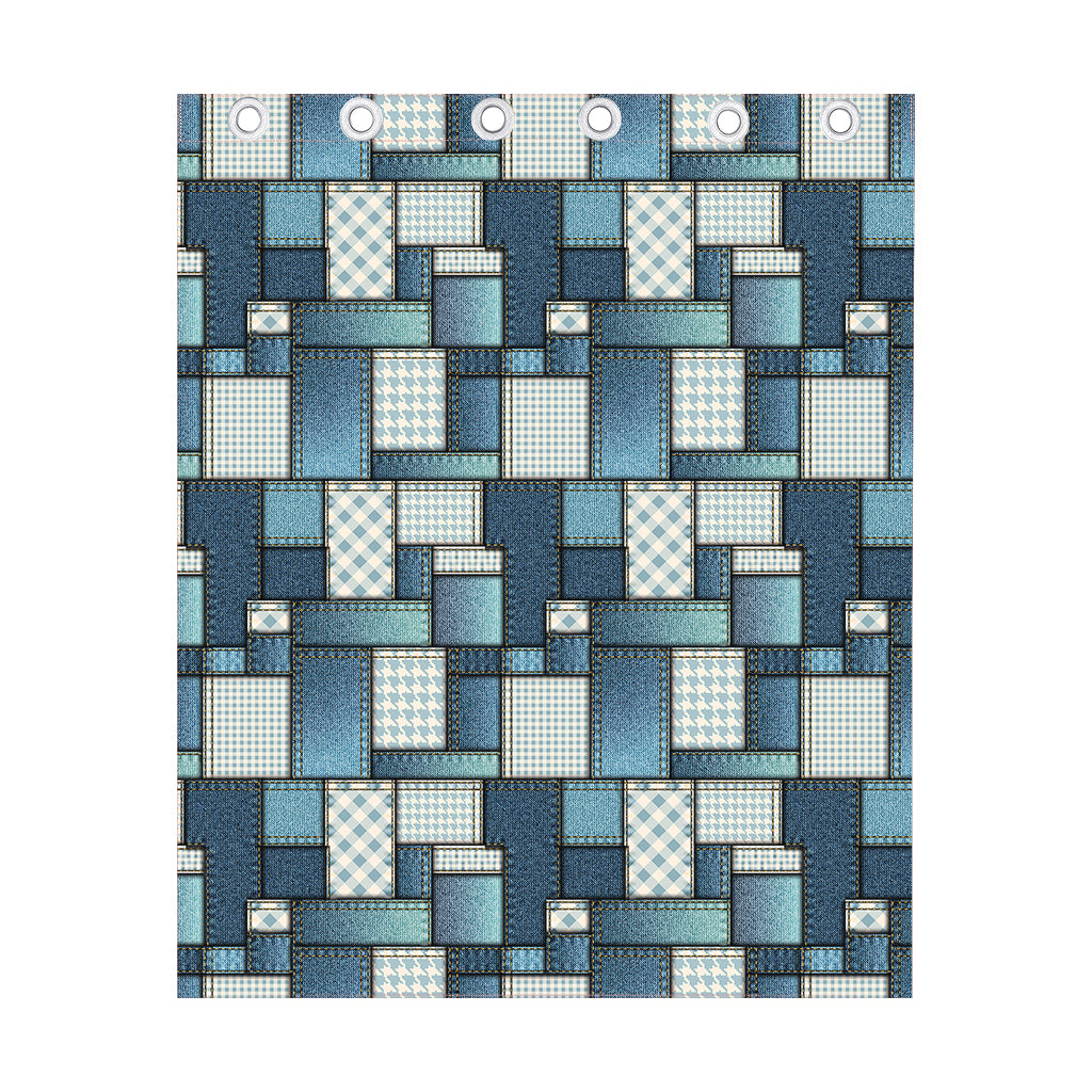 Plaid And Denim Patchwork Pattern Print Curtain