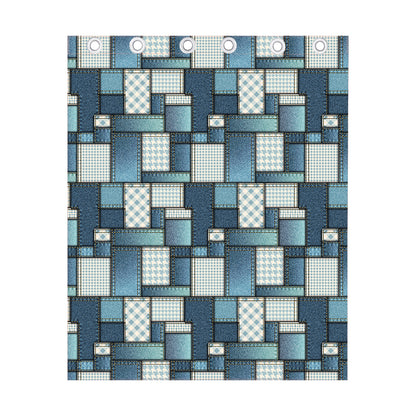 Plaid And Denim Patchwork Pattern Print Curtain