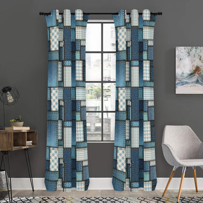 Plaid And Denim Patchwork Pattern Print Curtain