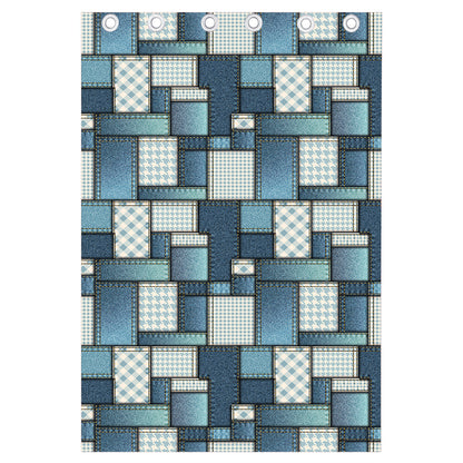 Plaid And Denim Patchwork Pattern Print Curtain