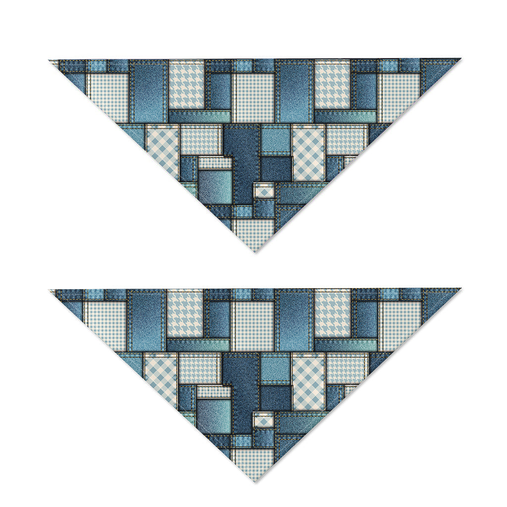 Plaid And Denim Patchwork Pattern Print Dog Bandana