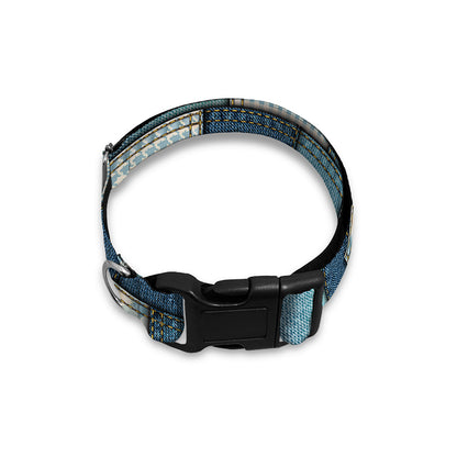 Plaid And Denim Patchwork Pattern Print Dog Collar