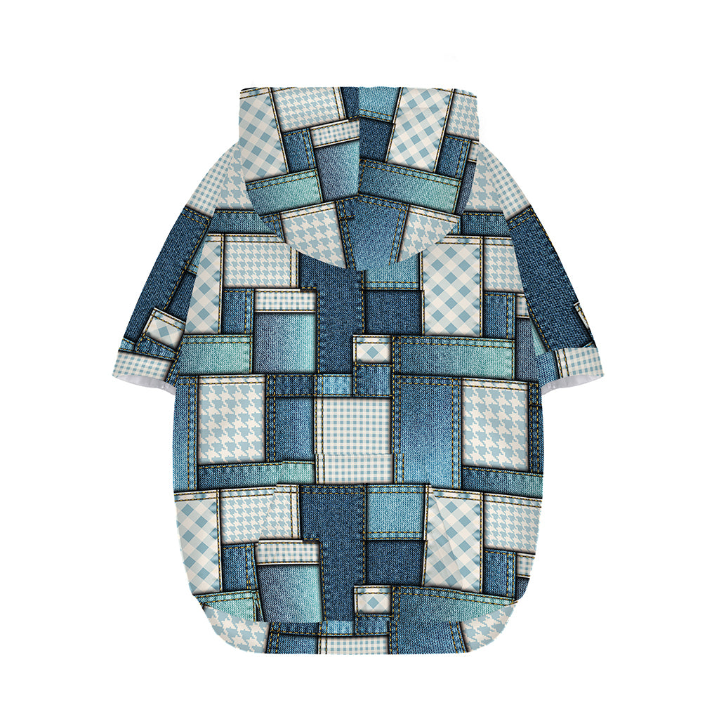Plaid And Denim Patchwork Pattern Print Dog Zip Up Hoodie