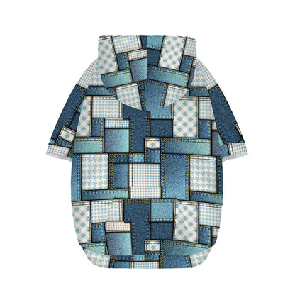 Plaid And Denim Patchwork Pattern Print Dog Zip Up Hoodie