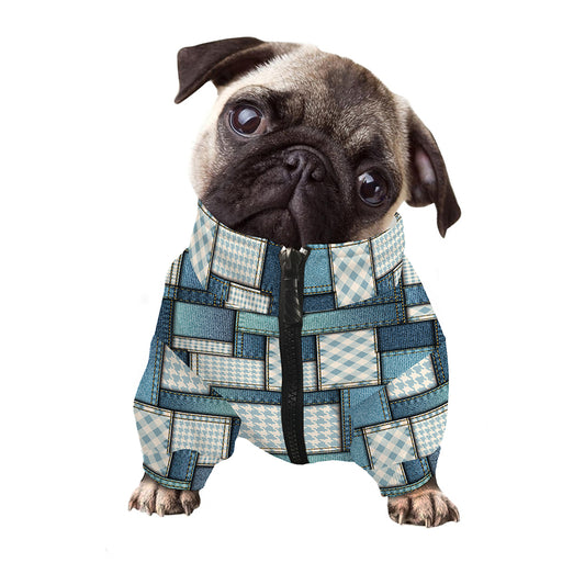 Plaid And Denim Patchwork Pattern Print Dog Zip Up Jacket