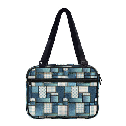 Plaid And Denim Patchwork Pattern Print Double Strap Bible Bag