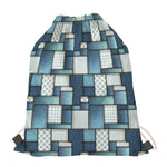 Plaid And Denim Patchwork Pattern Print Drawstring Bag