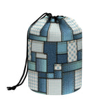 Plaid And Denim Patchwork Pattern Print Drawstring Makeup Bag