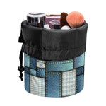 Plaid And Denim Patchwork Pattern Print Drawstring Makeup Bag