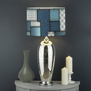 Plaid And Denim Patchwork Pattern Print Drum Lamp Shade