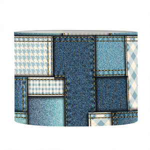 Plaid And Denim Patchwork Pattern Print Drum Lamp Shade