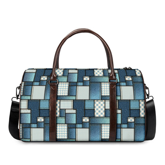 Plaid And Denim Patchwork Pattern Print Duffle Bag