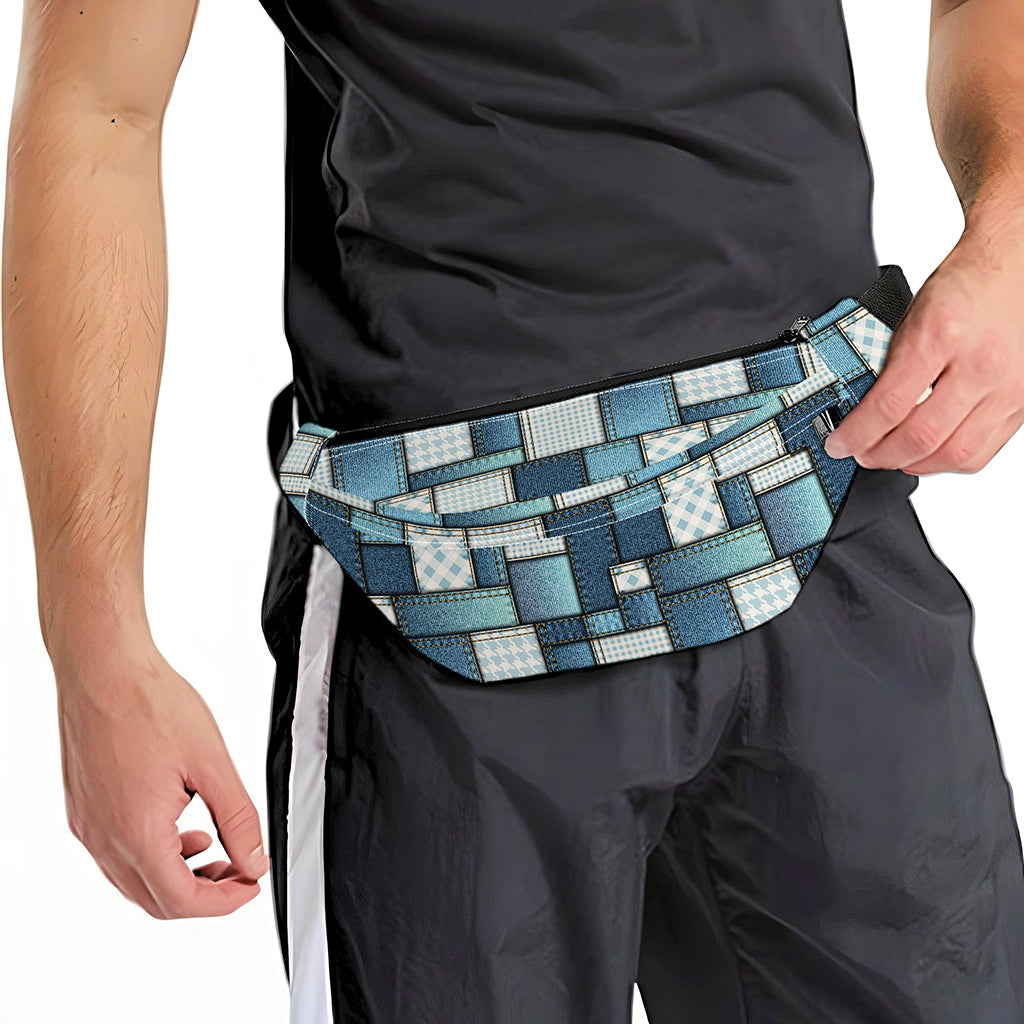 Plaid And Denim Patchwork Pattern Print Fanny Pack