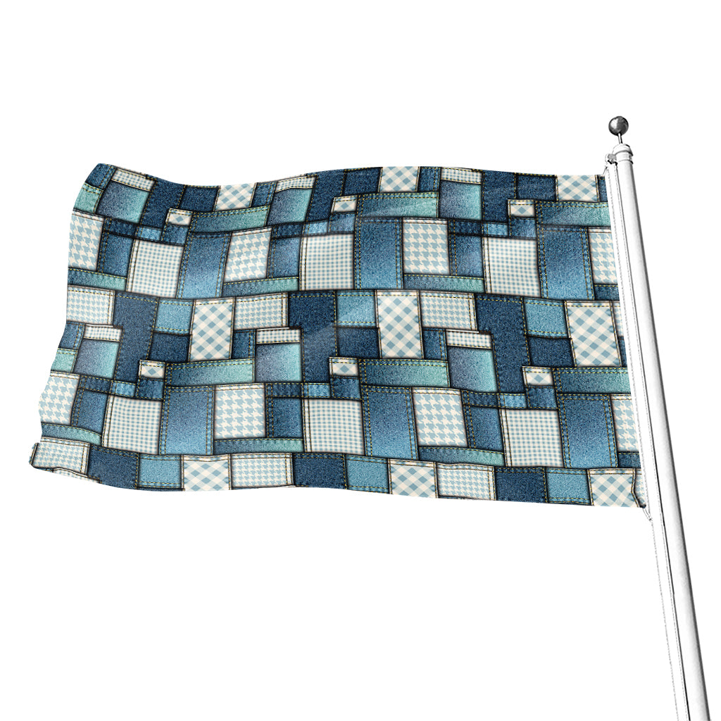 Plaid And Denim Patchwork Pattern Print Flag