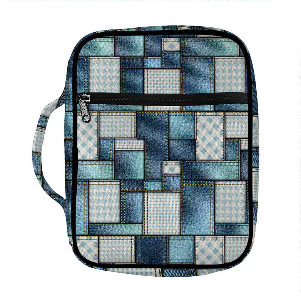 Plaid And Denim Patchwork Pattern Print Front Pocket Bible Bag