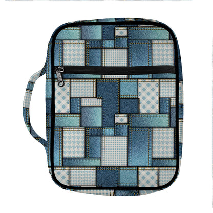Plaid And Denim Patchwork Pattern Print Front Pocket Bible Bag