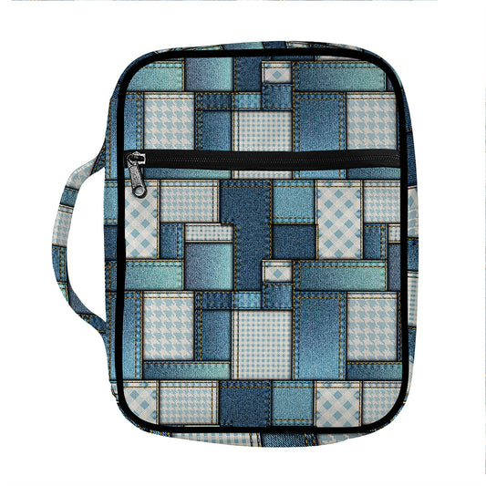 Plaid And Denim Patchwork Pattern Print Front Pocket Bible Bag